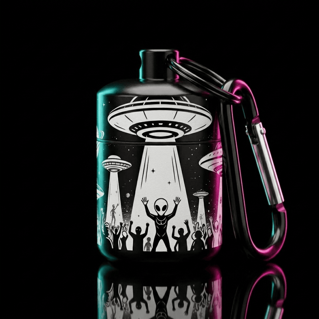 Rail Riderz Alien UFO laser-engraved earplug case