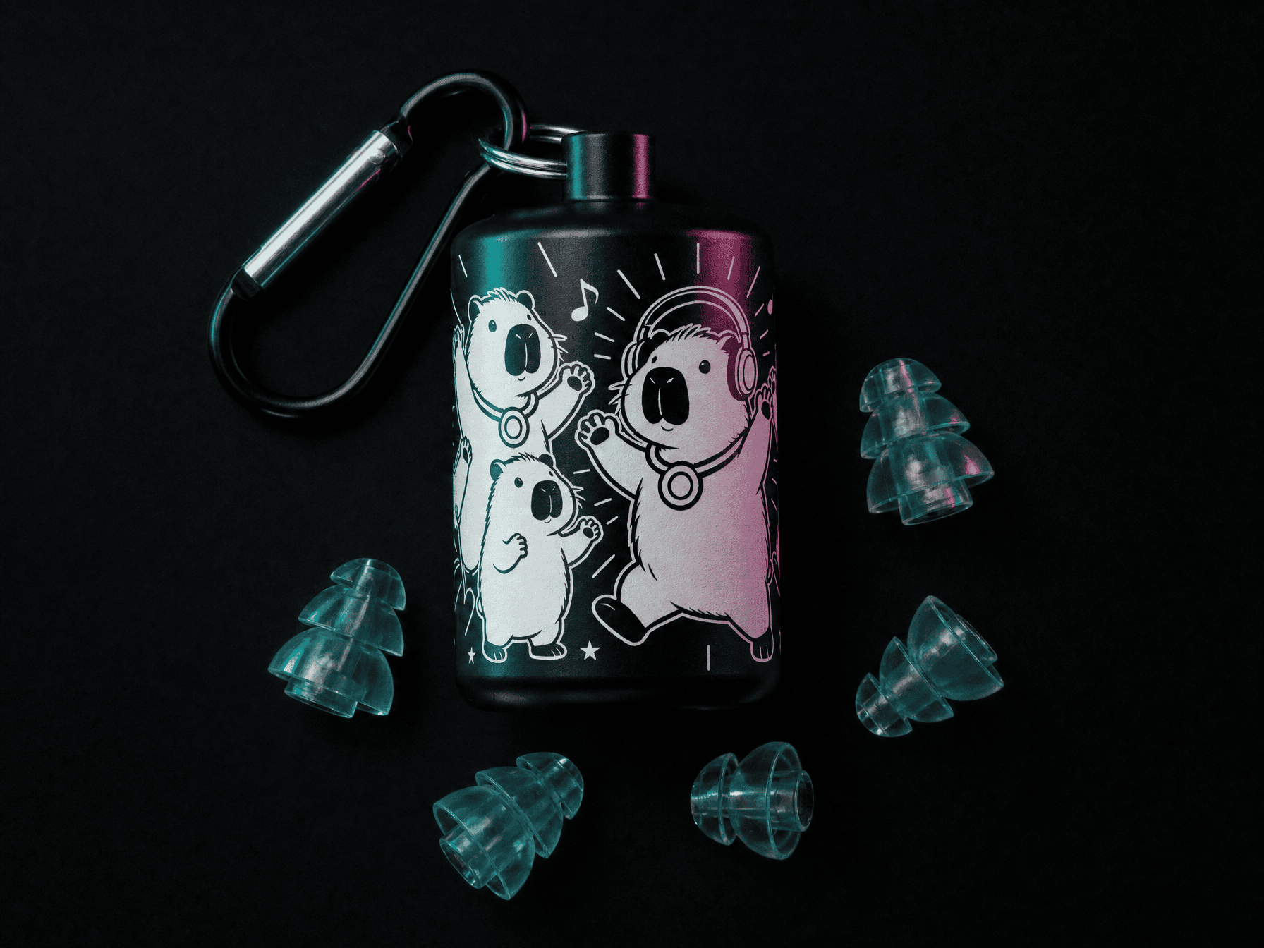 Rail Riderz™ Raving Capybaras Earplug Case – Hi-Fi Festival Earplugs, NRR 19dB Rail Riderz™ Raving Capybaras Earplug Case – Hi-Fi Festival Earplugs, NRR 19dB - Image 2